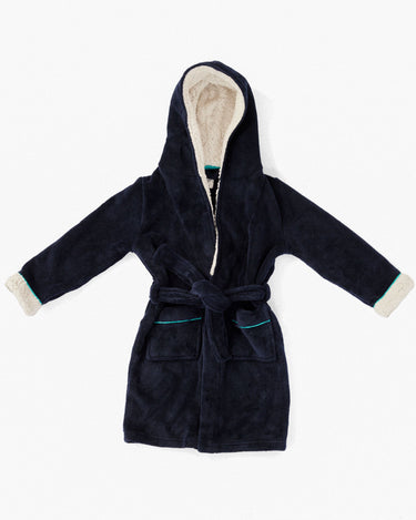 Kids' Navy Fluffy Hooded Dressing Gown
